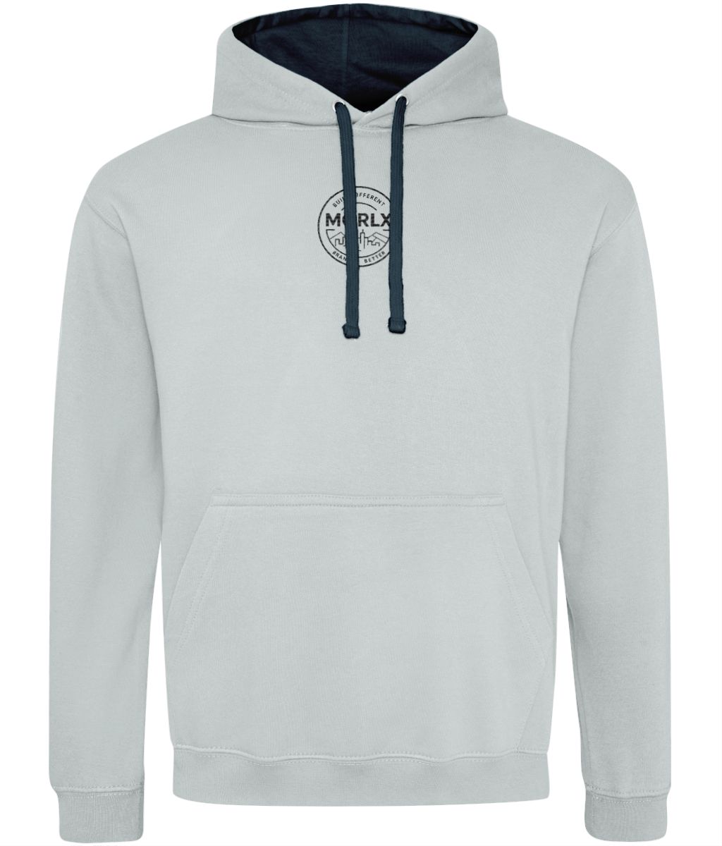 MORLX Men’s Dual-Tone Logo Hoodie – Light Grey & Navy